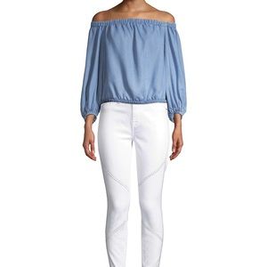 7 For All Mankind Chambray Off the Shoulder Top Size Small